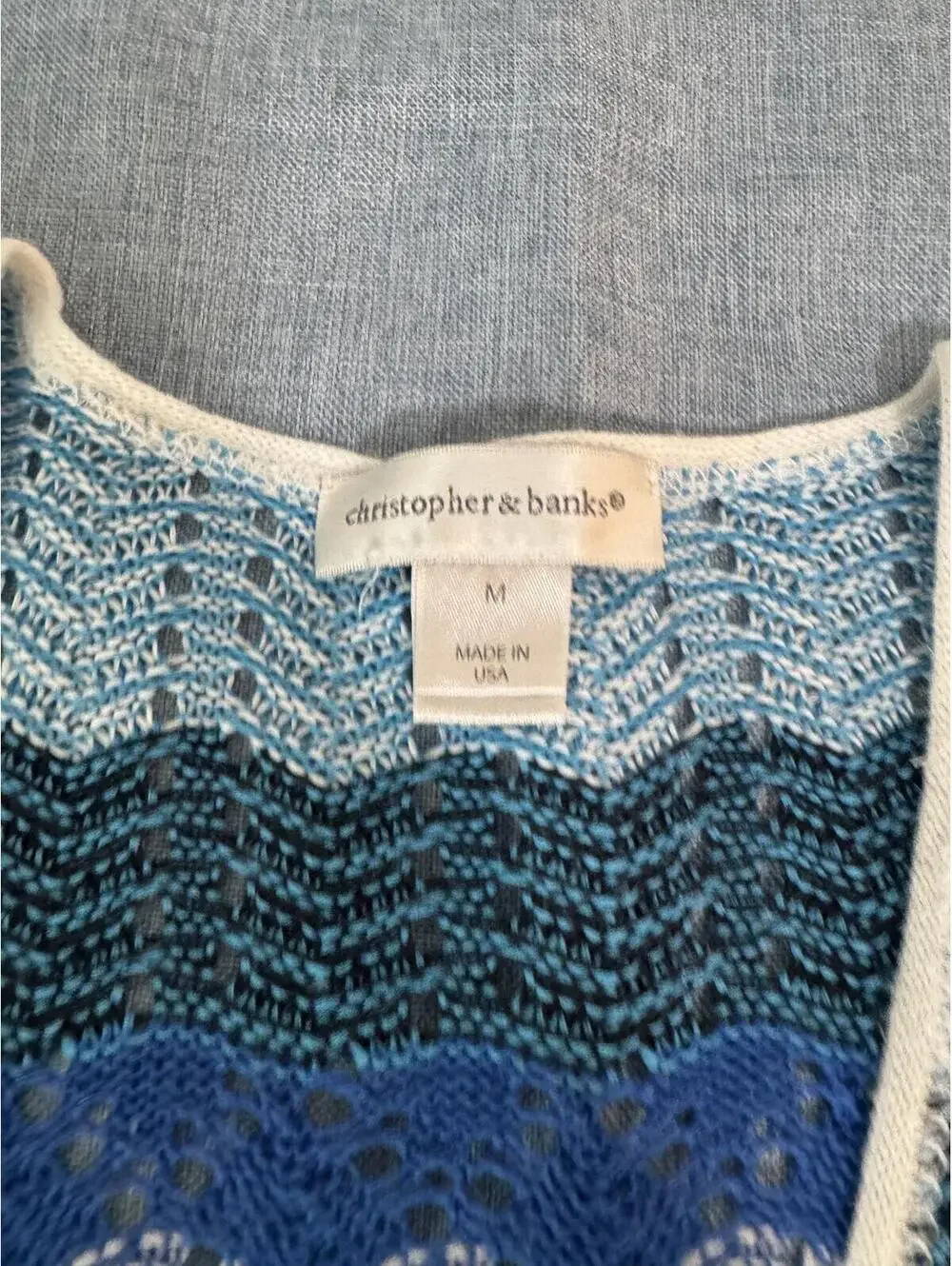 Blue Stripe Open Knit Cardigan Sweater Medium Coastal Boho USA - Picture 6 of 6